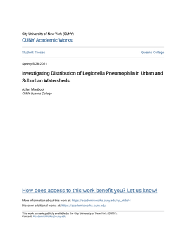 Investigating Distribution of Legionella Pneumophila in Urban and Suburban Watersheds