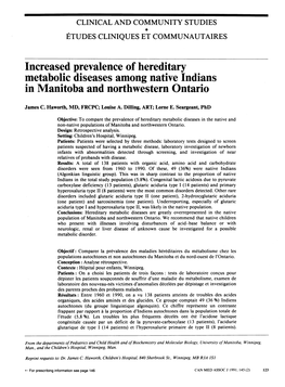 Increased Prevalence of Hereditary Metabolic Diseases Among Native Indians in Manitoba and Northwestern Ontario