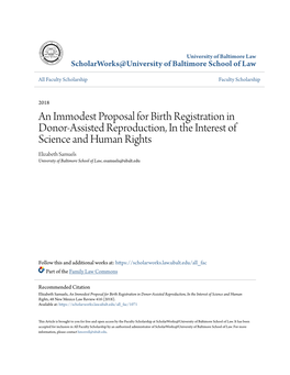 An Immodest Proposal for Birth Registration in Donor-Assisted Reproduction, in the Interest of Science and Human Rights