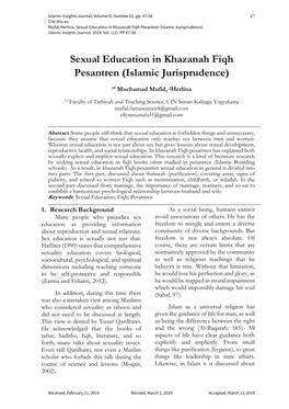 Sexual Education in Khazanah Fiqh Pesantren (Islamic Jurisprudence)