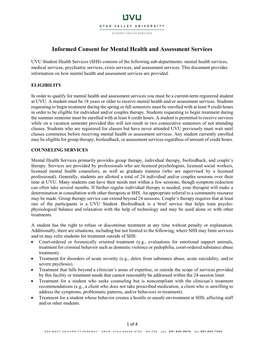 Informed Consent for Mental Health and Assessment Services