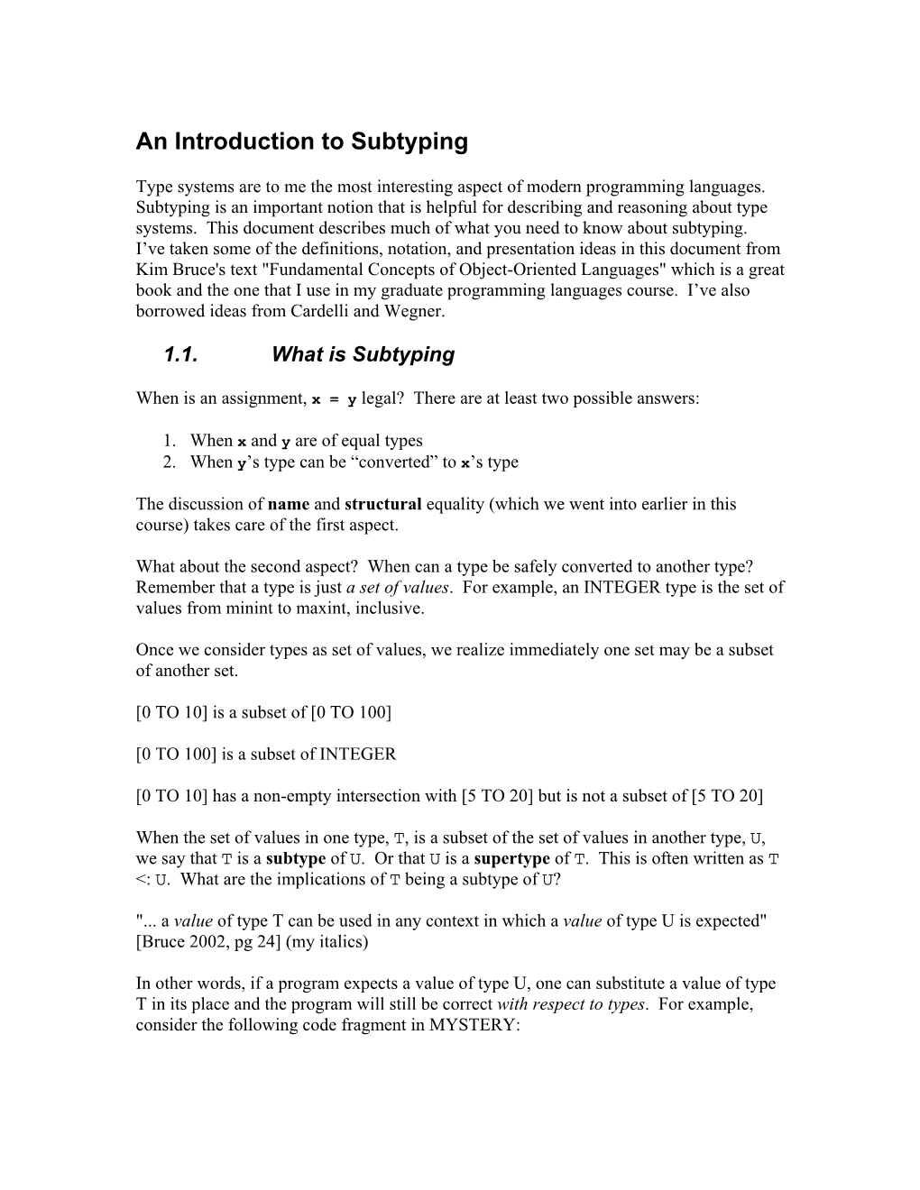 An Introduction to Subtyping