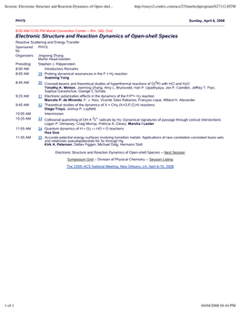 Session: Electronic Structure and Reaction Dynamics of Open-Shel