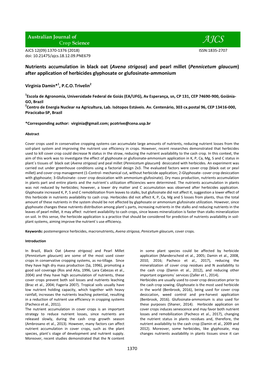 Nutrients Accumulation in Black Oat (Avena Strigosa) and Pearl Millet (Pennicetum Glaucum) After Application of Herbicides Glyphosate Or Glufosinate-Ammonium