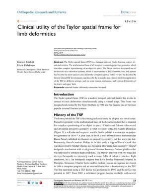 Clinical Utility of the Taylor Spatial Frame for Limb Deformities