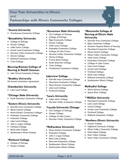 Four Year Universities in Illinois and Partnerships with Illinois Community Colleges