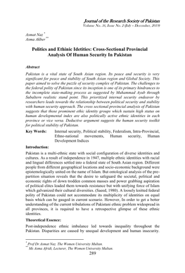 Cross-Sectional Provincial Analysis of Human Security in Pakistan