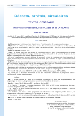 JOURNAL OFFICIEL DE LA RÉPUBLIQUE FRANÇAISE Texte 18 Sur 108