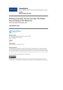 Transatlantica, 2 | 2013 Michael Grunwald, the New New Deal