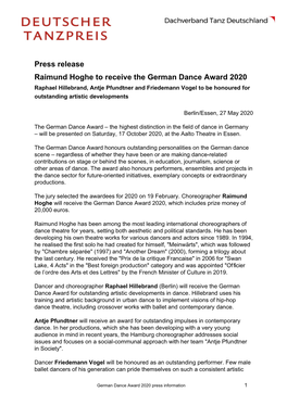 Press Release Raimund Hoghe to Receive the German Dance Award