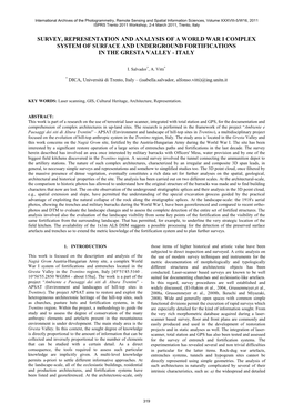 Survey, Representation and Analysis of a World War I Complex System of Surface and Underground Fortifications in the Gresta Valley - Italy