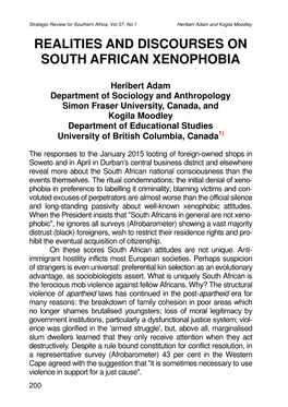 Realities and Discourses on South African Xenophobia