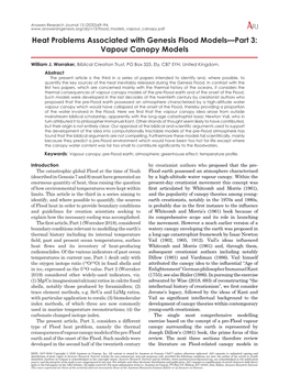 Heat Problems Associated with Genesis Flood Models—Part 3: Vapour Canopy Models
