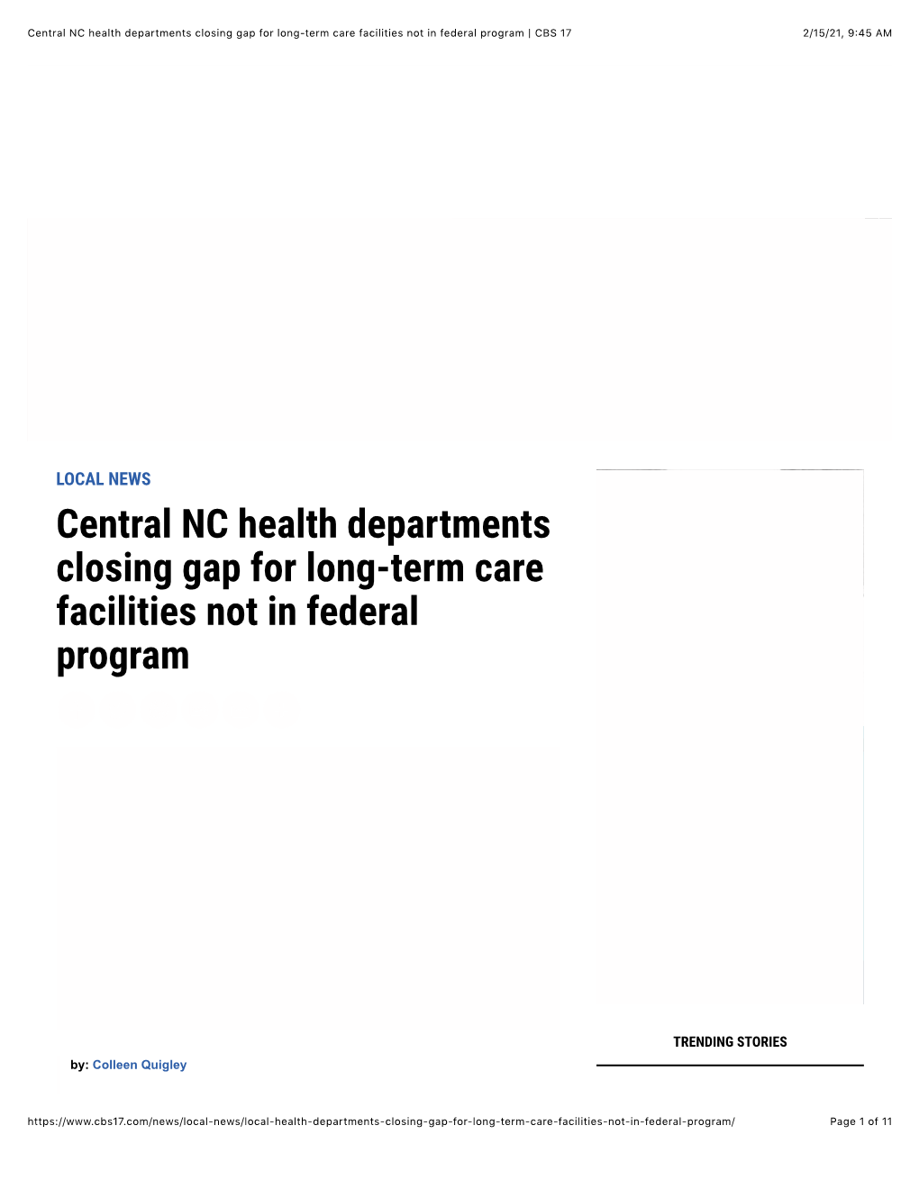 Central NC Health Departments Closing Gap for Long-Term Care Facilities Not in Federal Program | CBS 17 2/15/21, 9�45 AM