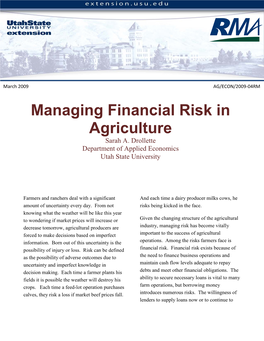 Managing Financial Risk in Agriculture Sarah A