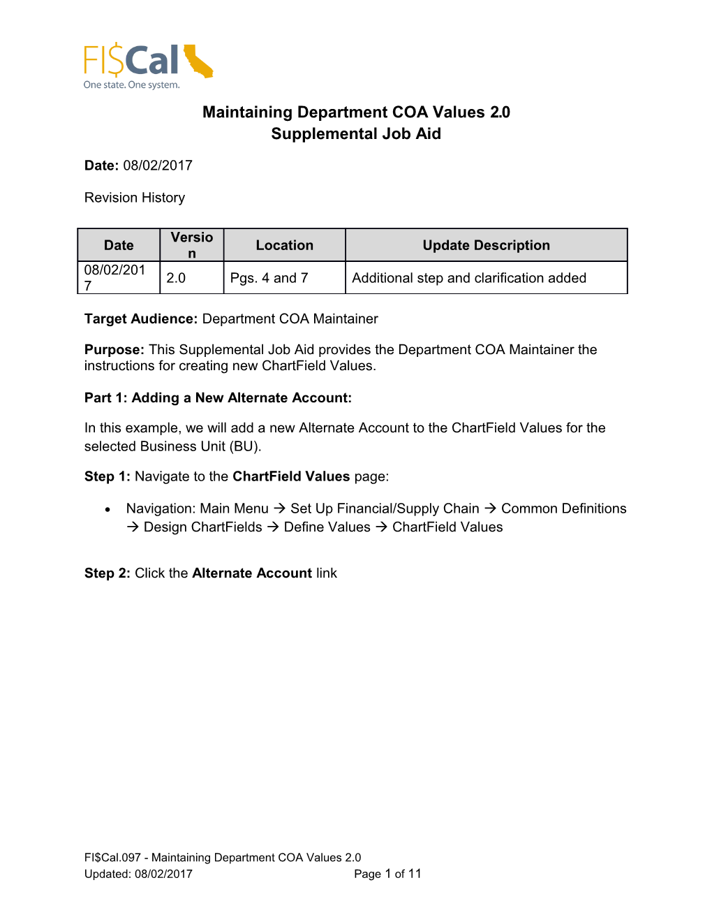 Maintaining Department COA Values