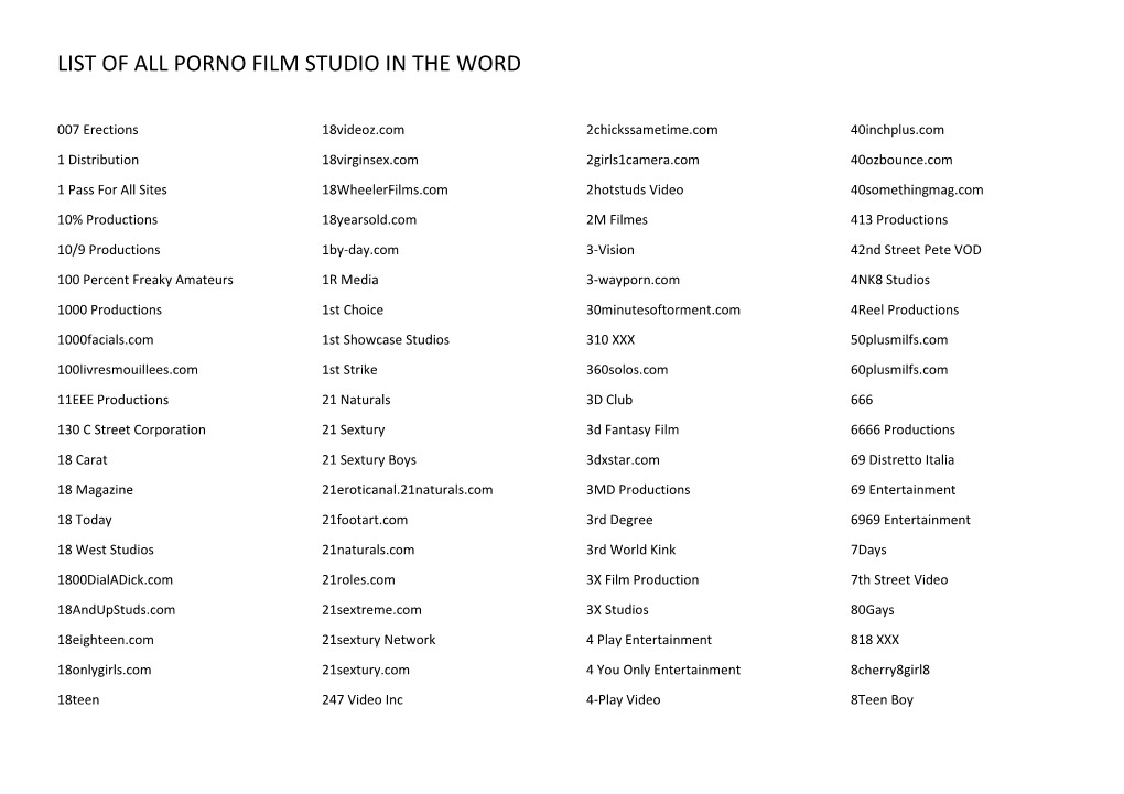 List of All Porno Film Studio in the Word