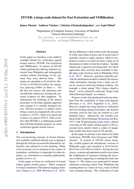 Arxiv:1803.05355V3 [Cs.CL] 18 Dec 2018