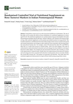 Randomised Controlled Trial of Nutritional Supplement on Bone Turnover Markers in Indian Premenopausal Women