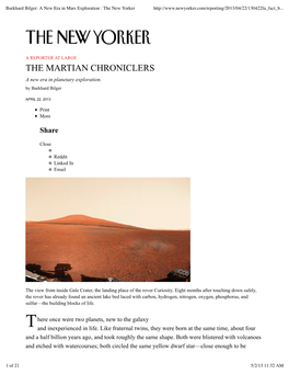 Burkhard Bilger a New Era in Mars Exploration the New Yorker