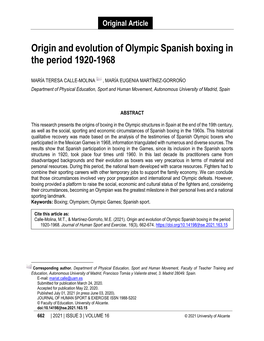 Origin and Evolution of Olympic Spanish Boxing in the Period 1920-1968