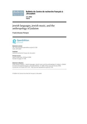 Jewish Languages, Jewish Music, and the Anthropology of Judaism