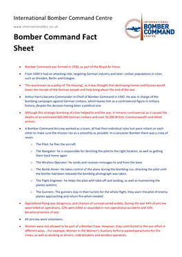 Bomber Command Fact Sheet