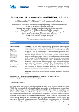 Development of an Automotive Anti-Roll Bar: a Review