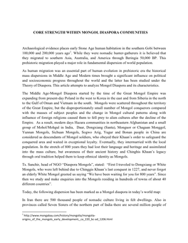 CORE STRENGTH WITHIN MONGOL DIASPORA COMMUNITIES Archaeological Evidence Places Early Stone Age Human Habitation in the Southern