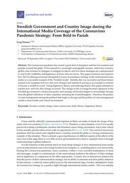 Swedish Government and Country Image During the International Media Coverage of the Coronavirus Pandemic Strategy: from Bold to Pariah