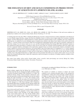 The Influence of Diet and Ocean Conditions on Productivity of Auklets on St Lawrence Island, Alaska