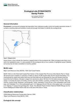 Ecological Site R150AY543TX Sandy Prairie