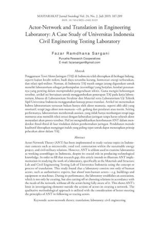 Actor-Network and Translation in Engineering Laboratory: a Case Study of Universitas Indonesia Civil Engineering Testing Laboratory