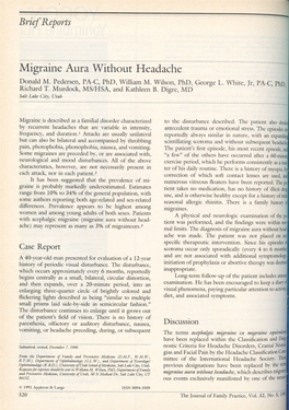 Migraine Aura Without Headache Donald M