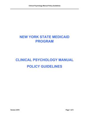 Clinical Psychology Services Policy Guidelines