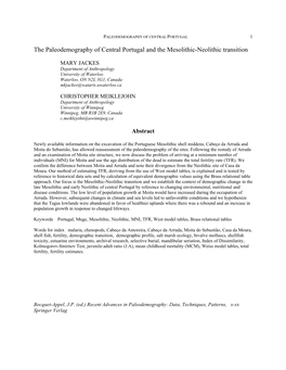 The Paleodemography of Central Portugal and the Mesolithic-Neolithic Transition