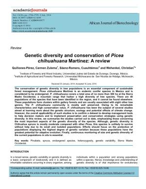 Genetic Diversity and Conservation of Picea Chihuahuana Martínez: a Review