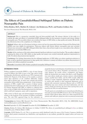 The Effects of Cannabidiol-Based Sublingual Tablets on Diabetic Neuropathic Pain Debra Kimless, M.D., Matthew K