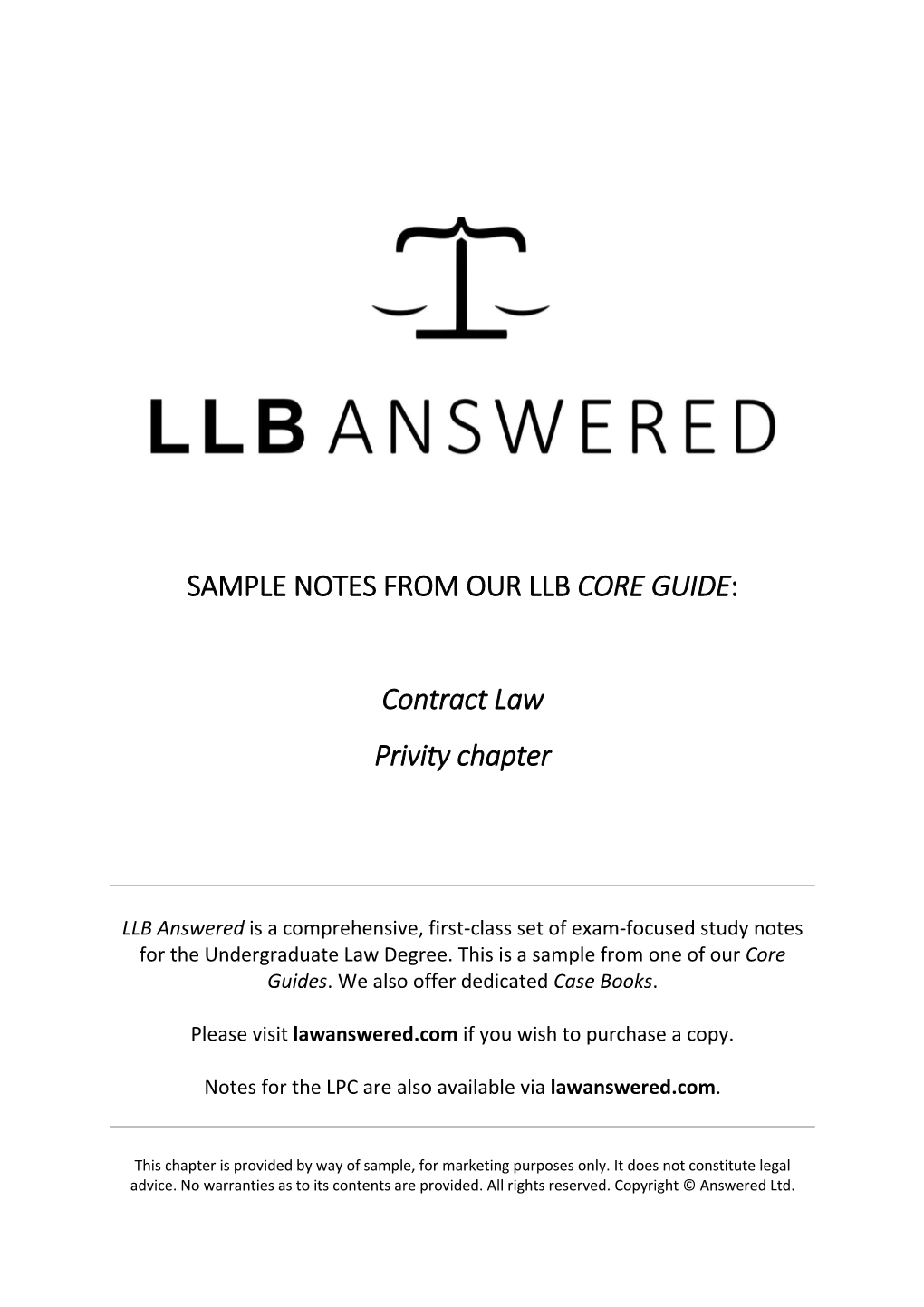 SAMPLE NOTES from OUR LLB CORE GUIDE: Contract Law Privity Chapter