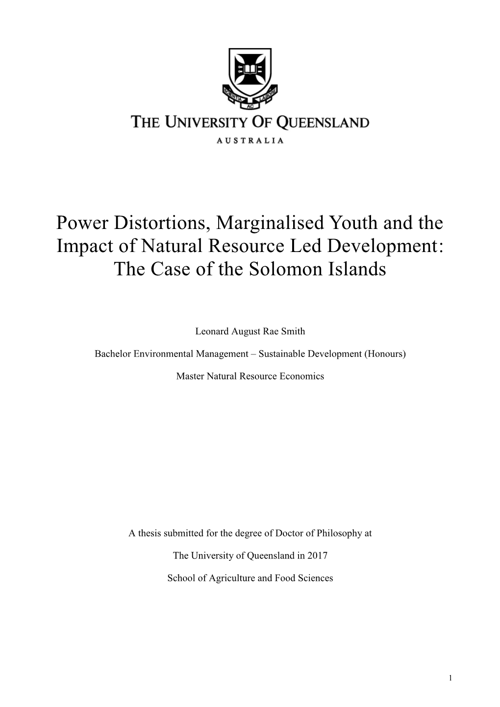 Power Distortions, Marginalised Youth and the Impact of Natural Resource Led Development: the Case of the Solomon Islands