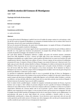 Archivio Storico Del Comune Di Montignoso 1539 - 1948