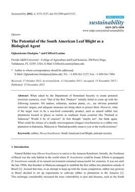 The Potential of the South American Leaf Blight As a Biological Agent