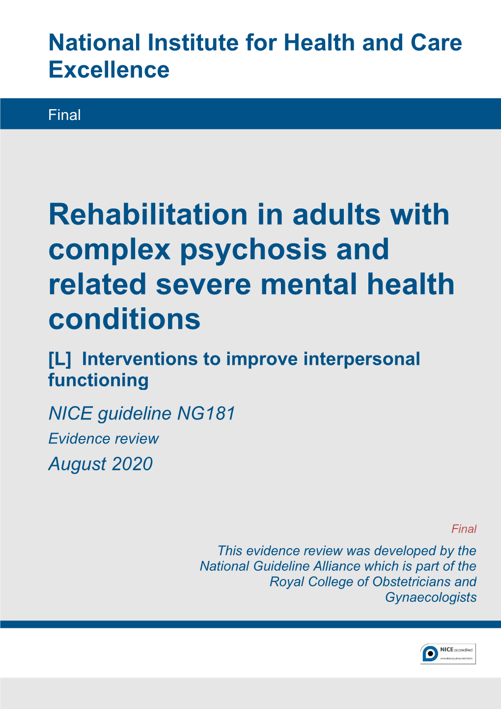 Interpersonal Functioning NICE Guideline NG181 Evidence Review August 2020