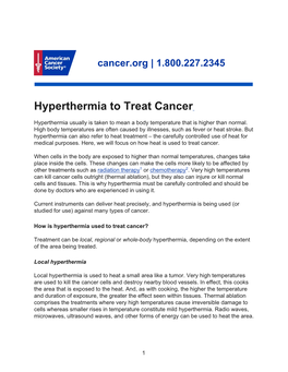 Hyperthermia to Treat Cancer