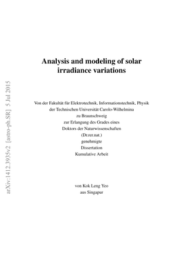 Analysis and Modeling of Solar Irradiance Variations
