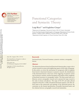 Functional Categories and Syntactic Theory 141 LI02CH08-Rizzi ARI 5 December 2015 12:12