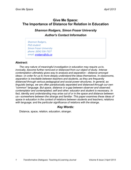 Give Me Space: the Importance of Distance for Relation in Education