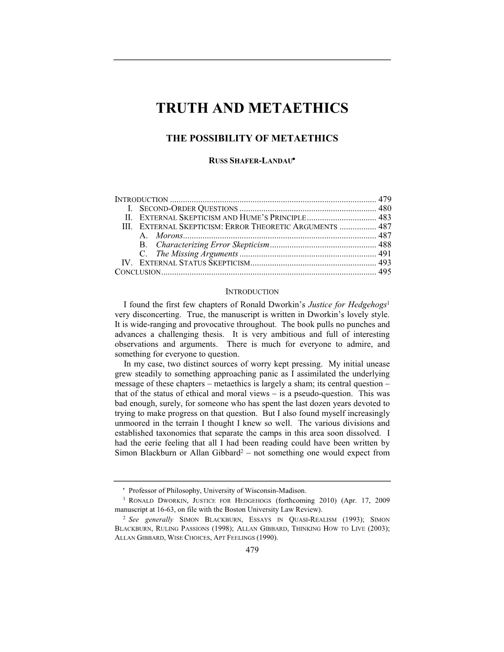 Truth and Metaethics