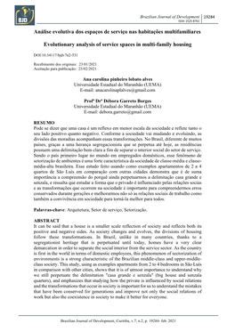 Análise Evolutiva Dos Espaços De Serviço Nas Habitações Multifamiliares