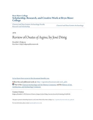 Review of Onatas of Aegina, by José Dörig Brunilde S